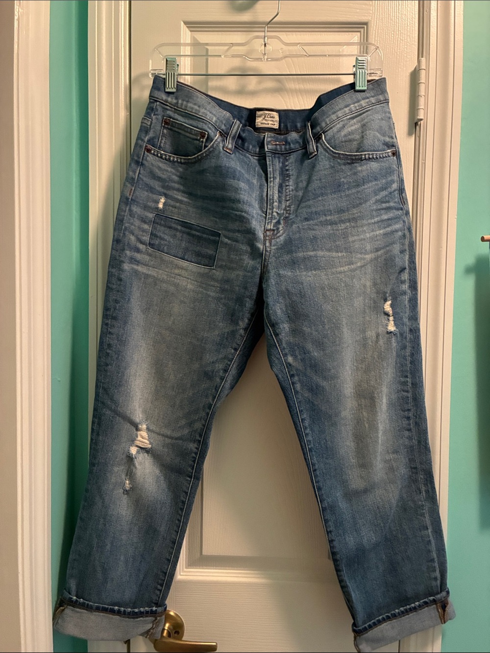 J. Crew Distressed Light Blue Relaxed Jeans